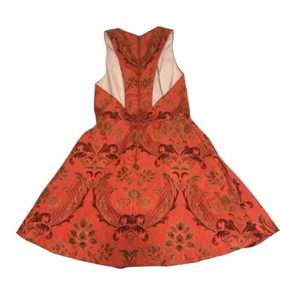 Alice + Olivia Mollie Fit and Flare Orange Brocade Floral Mini Dress Size 6 - Picture 6 of 11